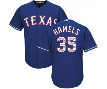 Men's Majestic Texas Rangers #35 Cole Hamels Authentic Royal Blue Team Logo Fashion Cool Base MLB Jersey