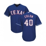 Men's Majestic Texas Rangers #40 Bartolo Colon Authentic Royal Blue Team Logo Fashion Cool Base MLB Jersey
