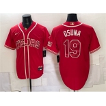 Men's Texas Rangers #19 Alejandro Osuna Red 2026 City Connect Stadium Stitched Baseball Jersey Men's Texas Rangers #19 Alejandro Osuna Red 2026 City Connect Stadium Stitched Baseball Jersey