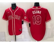 Men's Texas Rangers #19 Alejandro Osuna Red 2026 City Connect Stadium Stitched Baseball Jersey Men's Texas Rangers #19 Alejandro Osuna Red 2026 City Connect Stadium Stitched Baseball Jersey