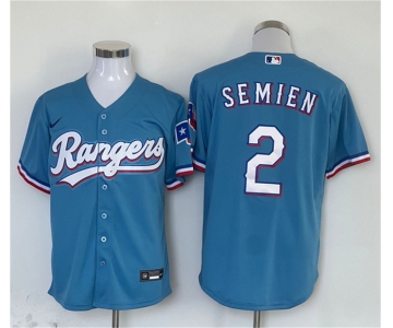 Men's Texas Rangers #2 Marcus Semien Blue With Patch Cool Base Stitched Baseball Jersey