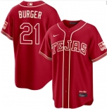 Men's Texas Rangers #21 Jake Burger Red 2026 City Connect Stadium Stitched Baseball Jersey