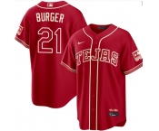 Men's Texas Rangers #21 Jake Burger Red 2026 City Connect Stadium Stitched Baseball Jersey Men's Texas Rangers #21 Jake Burger Red 2026 City Connect Stadium Stitched Baseball Jersey
