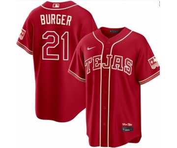 Men's Texas Rangers #21 Jake Burger Red 2026 City Connect Stadium Stitched Baseball Jersey