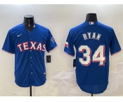 Men's Texas Rangers #34 Nolan Ryan Royal Cool Base Stitched Baseball Jersey