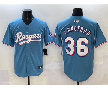 Men's Texas Rangers #36 Wyatt Langford Blue Limited Stitched Baseball Jersey