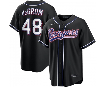 Men's Texas Rangers #48 Jacob Degrom 2026 Black Out Fashion Nike Jersey