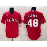 Men's Texas Rangers #48 Jacob deGrom Red With Patch Cool Base Stitched Baseball Jersey