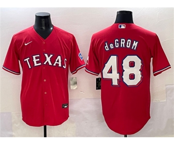 Men's Texas Rangers #48 Jacob deGrom Red With Patch Cool Base Stitched Baseball Jersey