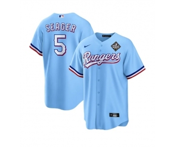 Men's Texas Rangers #5 Corey Seager Blue 2023 World Series Stitched Baseball Jersey