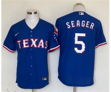 Men's Texas Rangers #5 Corey Seager Royal With Patch Cool Base Stitched Baseball Jersey