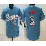Men's Texas Rangers #6 Josh Jung Blue 2026 USA 250 Fourth of July Stitched Jersey