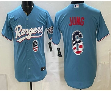 Men's Texas Rangers #6 Josh Jung Blue 2026 USA 250 Fourth of July Stitched Jersey