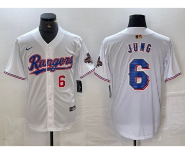 Men's Texas Rangers #6 Josh Jung Number White 2023 World Series Champions Cool Base Jersey
