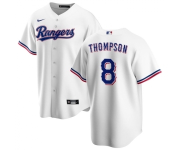 Men's Texas Rangers #8 Bubba Thompson White Cool Base Stitched Baseball Jersey