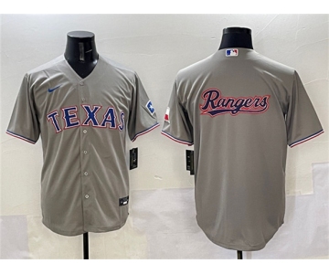 Men's Texas Rangers Team Big Logo Gray With Patch Cool Base Stitched Baseball Jersey