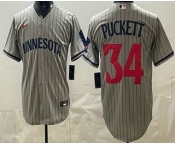 Men's Minnesota Twins #34 Kirby Puckett Grey Cool Base Stitched Baseball Jersey Men's Minnesota Twins #34 Kirby Puckett Grey Cool Base Stitched Baseball Jersey