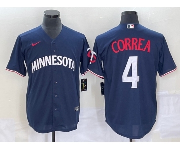 Men's Minnesota Twins #4 Carlos Correa 2023 Navy Blue Cool Base Stitched Jersey