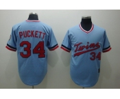 mlb minnesota twins #34 puckett baby blue[cooperstown throwback]
