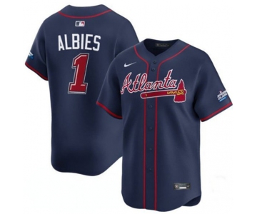 Men's Atlanta Braves #1 Ozzie Albies Navy 2025 Speedway Classic Alternate Limited Stitched Baseball Jersey