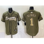 Men's Atlanta Braves #1 Ozzie Albies Olive 2026 Armed Forces Day Stitched Baseball Jersey