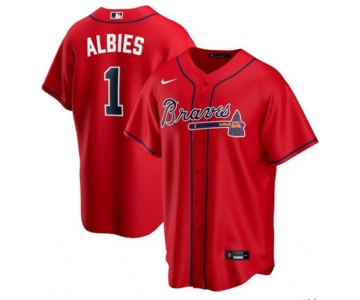 Men's Atlanta Braves #1 Ozzie Albies Red Cool Base Stitched Jersey