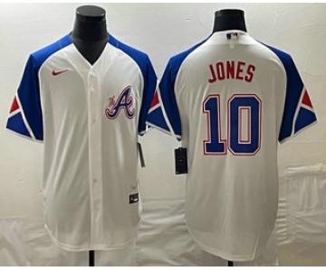 Men's Atlanta Braves #10 Chipper Jones White 2023 City Connect Cool Base Stitched Jersey