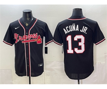 Men's Atlanta Braves #13 Ronald Acuna Jr. 2026 Fashion Black Out Stitched Baseball Jersey