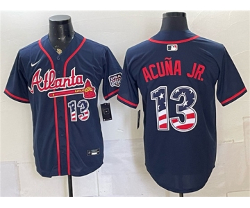 Men's Atlanta Braves #13 Ronald Acuna Jr. Navy USA 250 Fourth of July Home Stadium Stitched Baseball Jersey