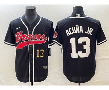Men's Atlanta Braves #13 Ronald Acuna Jr Number Black Cool Base Stitched Baseball Jersey
