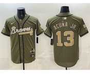 Men's Atlanta Braves #13 Ronald Acuna Jr. Olive 2026 Armed Forces Day Stitched Baseball Jersey Men's Atlanta Braves #13 Ronald Acuna Jr. Olive 2026 Armed Forces Day Stitched Baseball Jersey