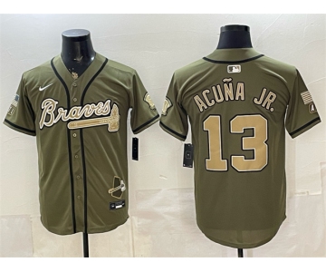 Men's Atlanta Braves #13 Ronald Acuna Jr. Olive 2026 Armed Forces Day Stitched Baseball Jersey
