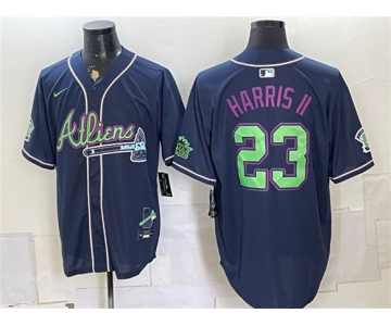Men's Atlanta Braves #23 Michael Harris II Navy Galaxy With Outkast Patch Vapor Limited Stitched Baseball Jersey