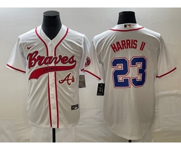 Men's Atlanta Braves #23 Michael Harris II White Cool Base With Patch Stitched Baseball Jersey1