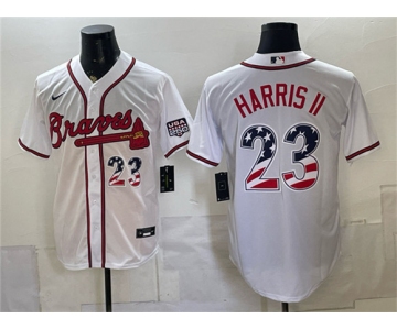 Men's Atlanta Braves #23 Michael Harris II White USA 250 Fourth of July Home Stadium Stitched Baseball Jersey