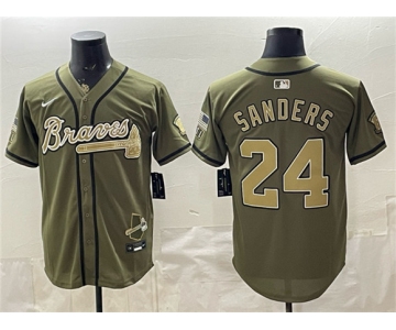 Men's Atlanta Braves #24 Deion Sanders Olive 2026 Armed Forces Day Stitched Baseball Jersey