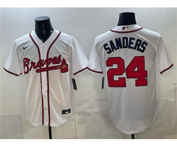 Men's Atlanta Braves #24 Deion Sanders White Cool Base Stitched Baseball Jersey