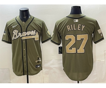 Men's Atlanta Braves #27 Austin Riley Olive 2026 Armed Forces Day Stitched Baseball Jersey