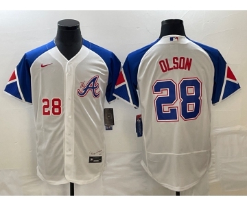 Men's Atlanta Braves #28 Matt Olson Number White 2023 City Connect Flex Base Stitched Jersey2