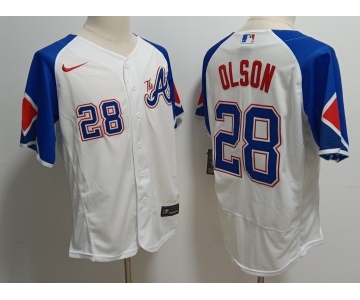 Men's Atlanta Braves #28 Matt Olson White 2023 City Connect Flex Base Stitched Baseball Jersey