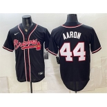 Men's Atlanta Braves #44 Hank Aaron 2026 Fashion Replica Black Out Stitched Baseball Jersey Men's Atlanta Braves #44 Hank Aaron 2026 Fashion Replica Black Out Stitched Baseball Jersey