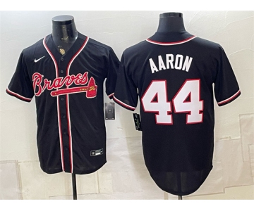Men's Atlanta Braves #44 Hank Aaron 2026 Fashion Replica Black Out Stitched Baseball Jersey