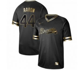 Men's Atlanta Braves #44 Hank Aaron Authentic Black Gold Fashion Baseball Jersey