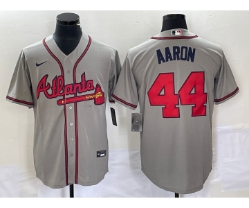 Men's Atlanta Braves #44 Hank Aaron Grey Stitched Cool Base Nike Jersey