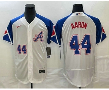 Men's Atlanta Braves #44 Hank Aaron Number White 2023 City Connect Flex Base Stitched Jersey2