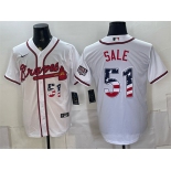 Men's Atlanta Braves #51 Chris Sale White USA 250 Fourth of July Home Stadium Stitched Baseball Jersey Men's Atlanta Braves #51 Chris Sale White USA 250 Fourth of July Home Stadium Stitched Baseball Jersey