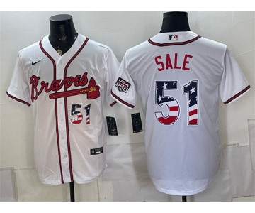 Men's Atlanta Braves #51 Chris Sale White USA 250 Fourth of July Home Stadium Stitched Baseball Jersey