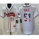 Men's Atlanta Braves #51 Chris Sale White USA 250 Fourth of July Home Stadium Stitched Jersey Men's Atlanta Braves #51 Chris Sale White USA 250 Fourth of July Home Stadium Stitched Jersey