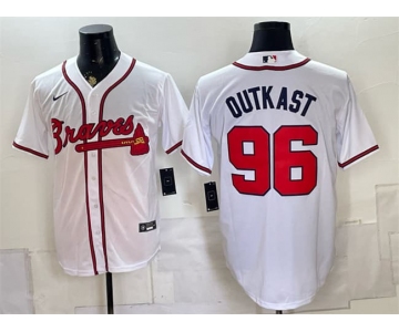 Men's Atlanta Braves #96 OutKast White Cool Base Stitched Baseball Jersey