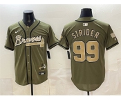 Men's Atlanta Braves #99 Spencer Strider Olive 2026 Armed Forces Day Stitched Baseball Jersey Men's Atlanta Braves #99 Spencer Strider Olive 2026 Armed Forces Day Stitched Baseball Jersey